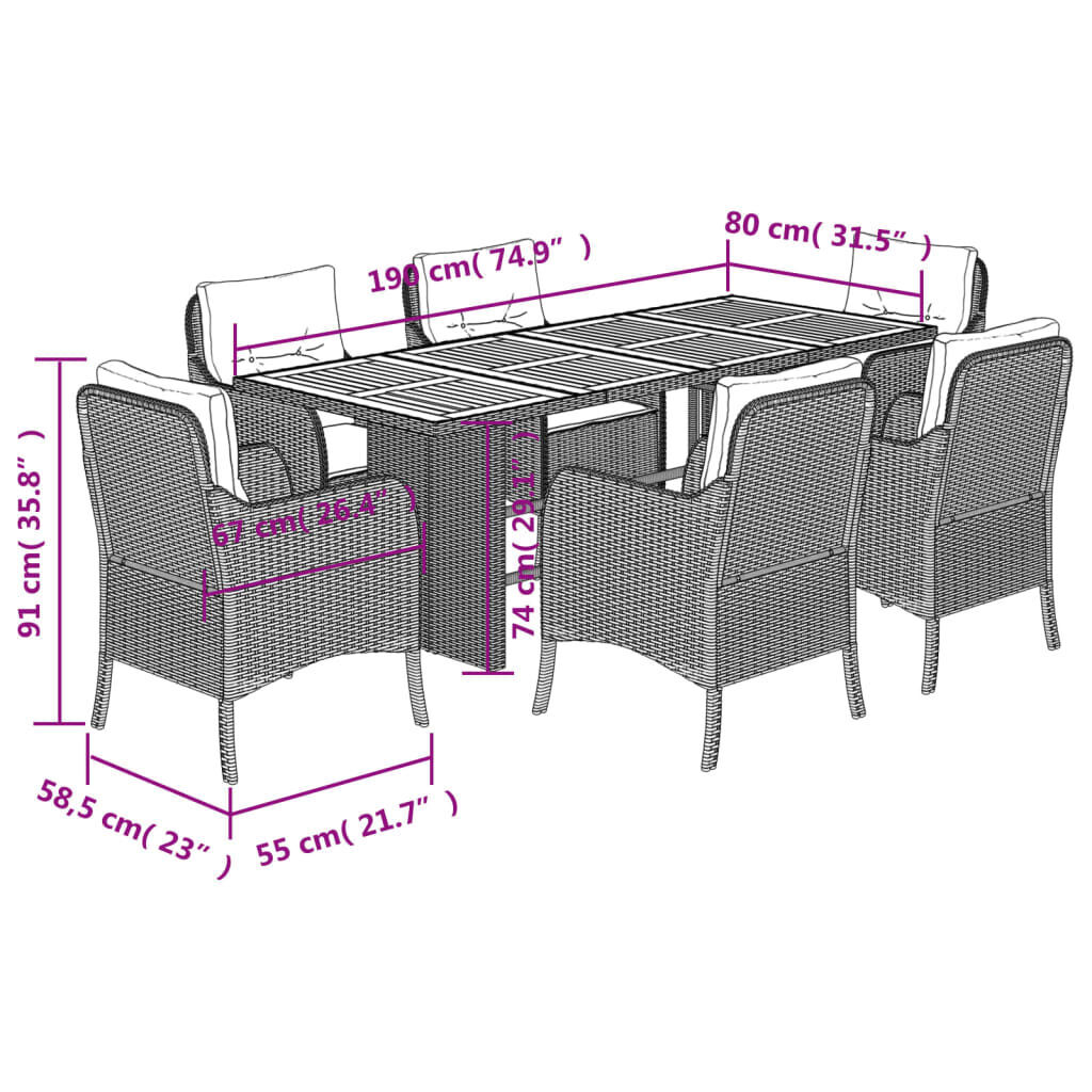 7 Piece Garden Dining Set with Cushions Black Poly Rattan Price