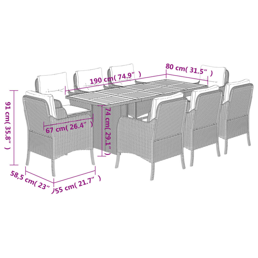 9 Piece Garden Dining Set with Cushions Black Poly Rattan Price