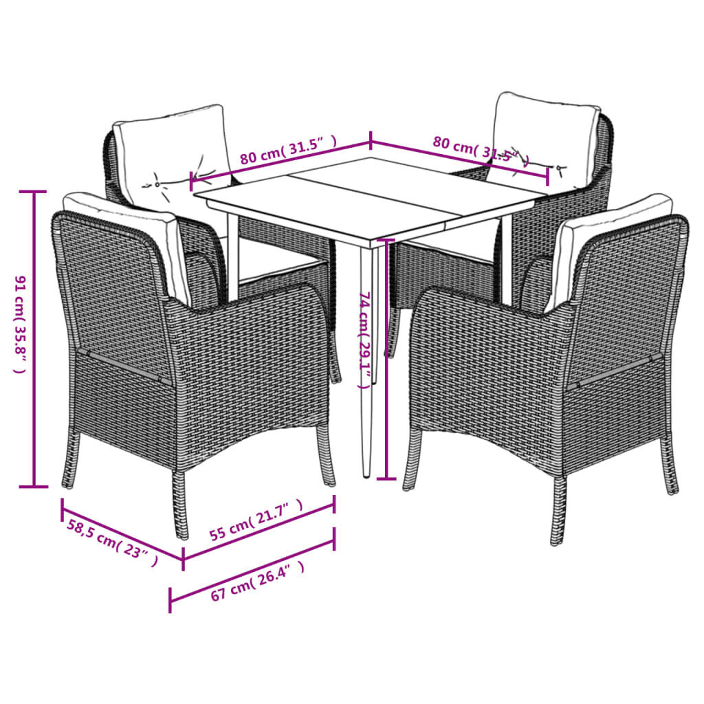 5 Piece Garden Dining Set with Cushions Black Poly Rattan Price