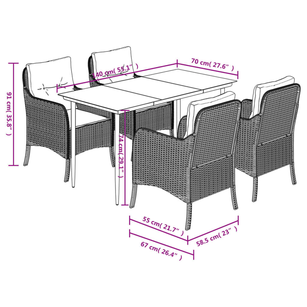 5 Piece Garden Dining Set with Cushions Black Poly Rattan Price