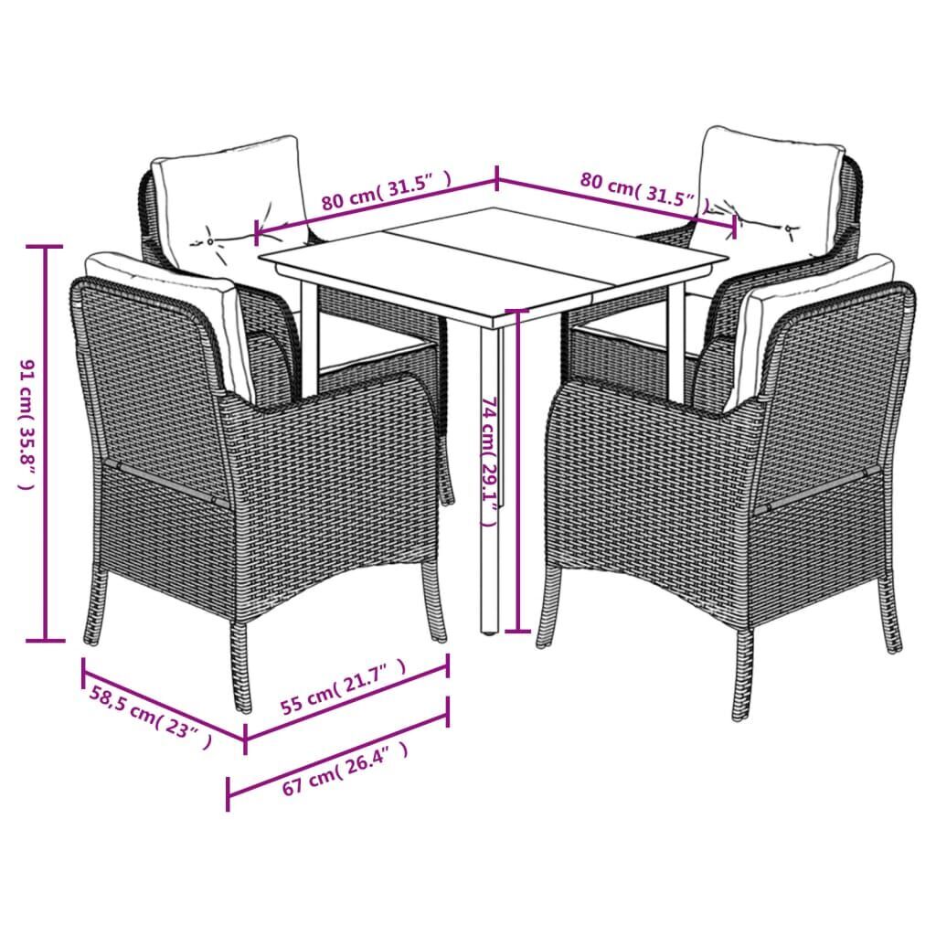 5 Piece Garden Dining Set with Cushions Black Poly Rattan Price