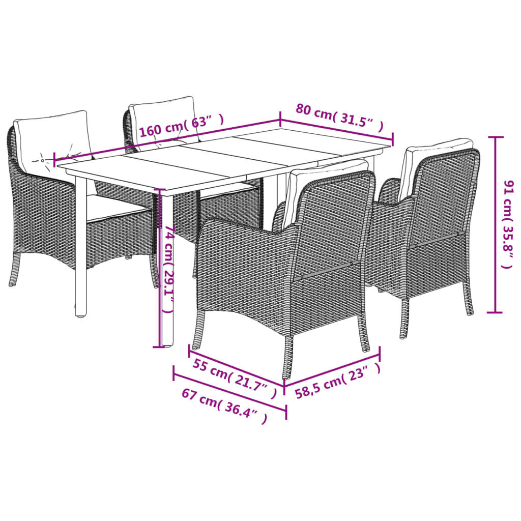 5 Piece Garden Dining Set with Cushions Black Poly Rattan Price