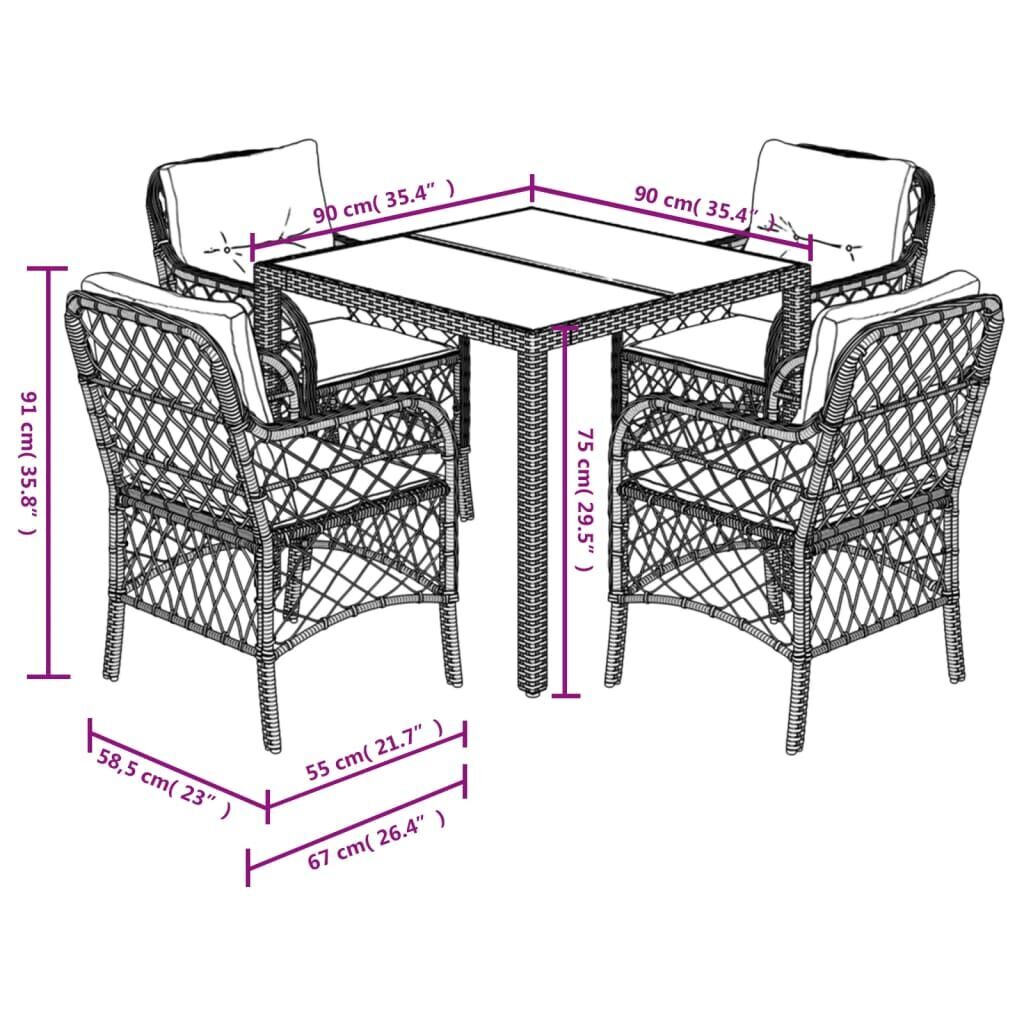 5 Piece Garden Dining Set with Cushions Black Poly Rattan Price