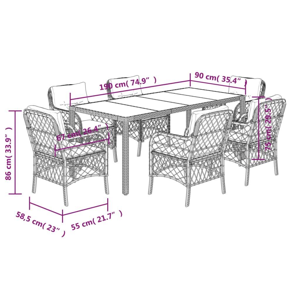 7 Piece Garden Dining Set with Cushions Black Poly Rattan Price