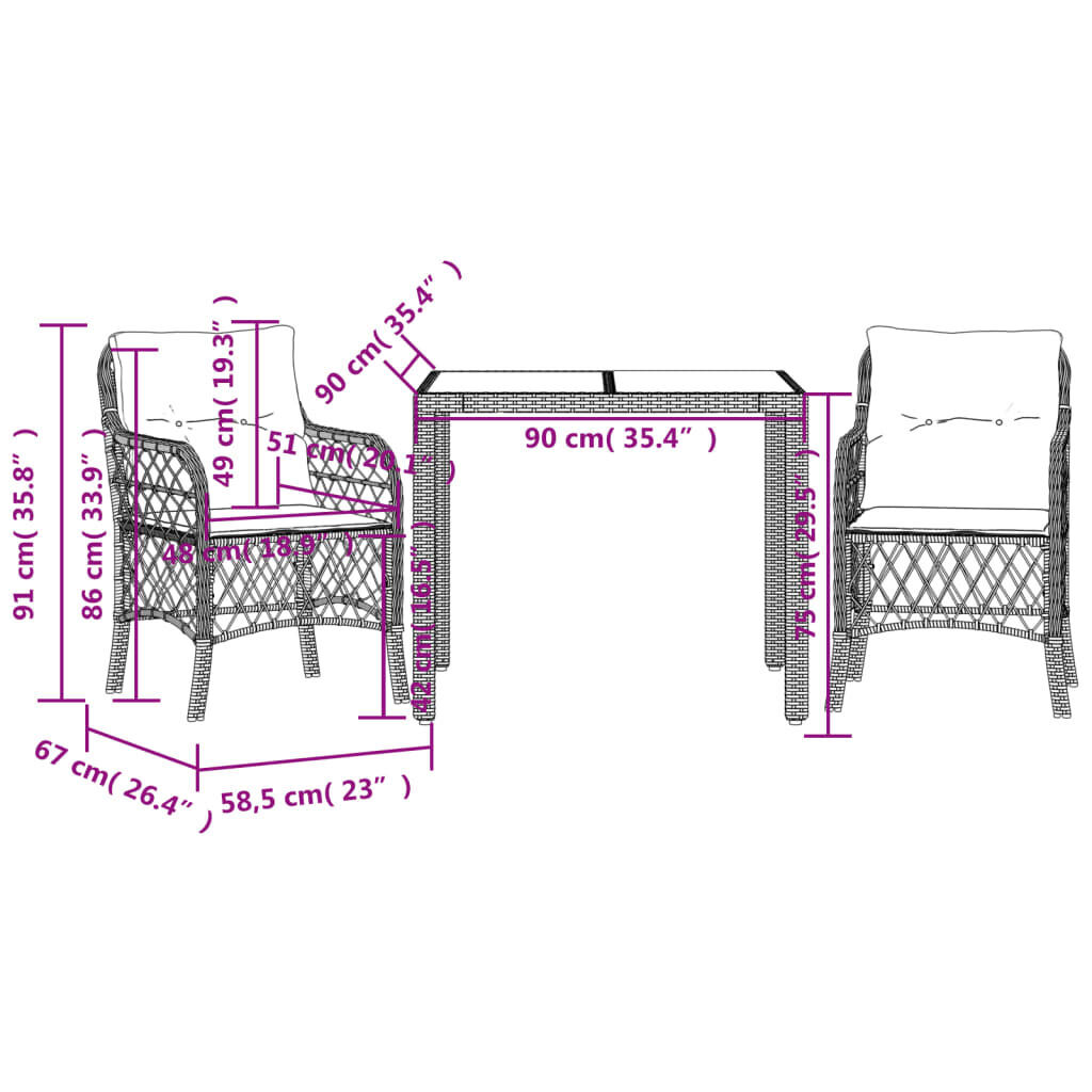 3 Piece Bistro Set with Cushions Grey Poly Rattan Price