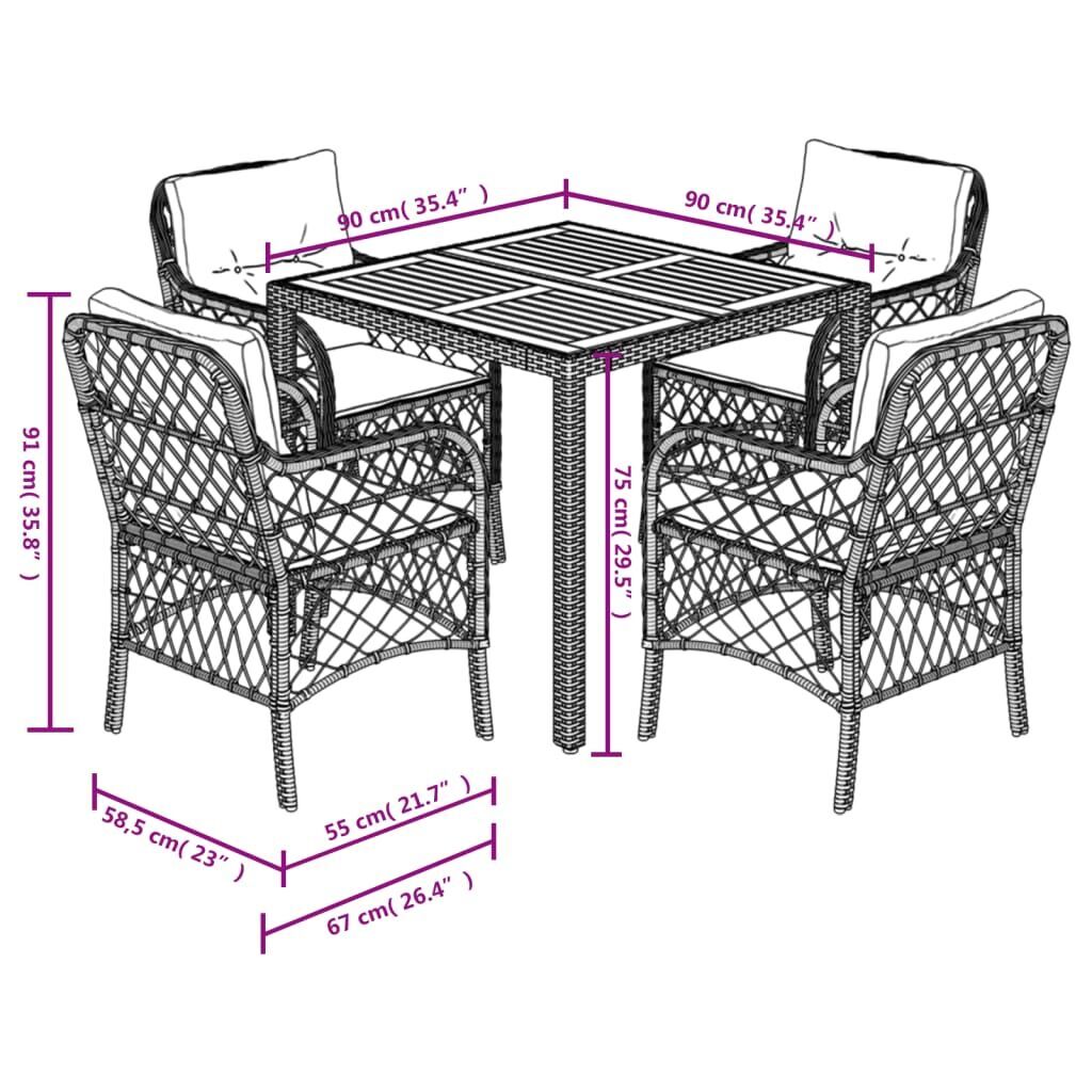 5 Piece Garden Dining Set with Cushions Black Poly Rattan Price