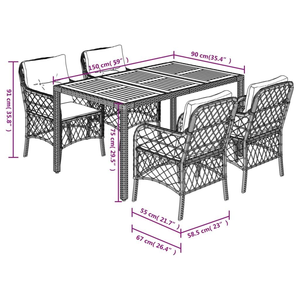 5 Piece Garden Dining Set with Cushions Black Poly Rattan Price
