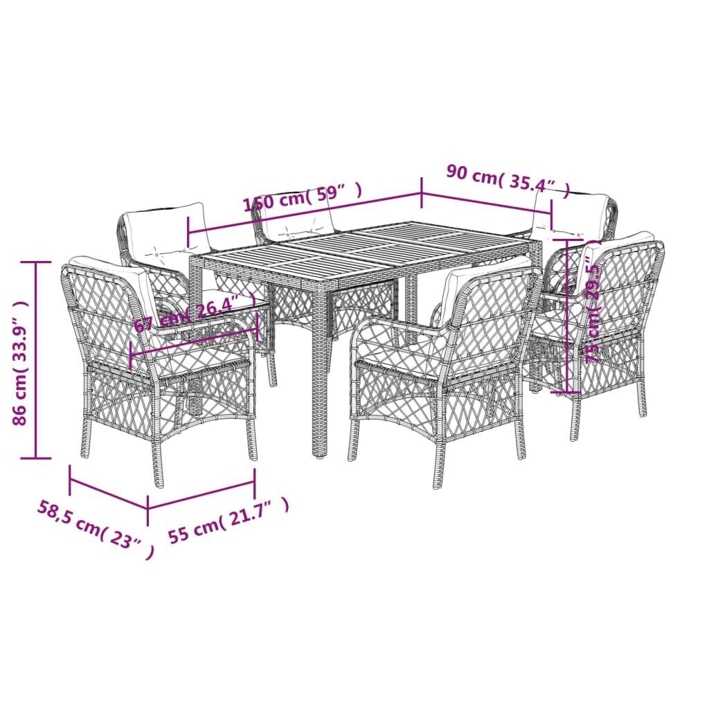 7 Piece Garden Dining Set with Cushions Grey Poly Rattan Price
