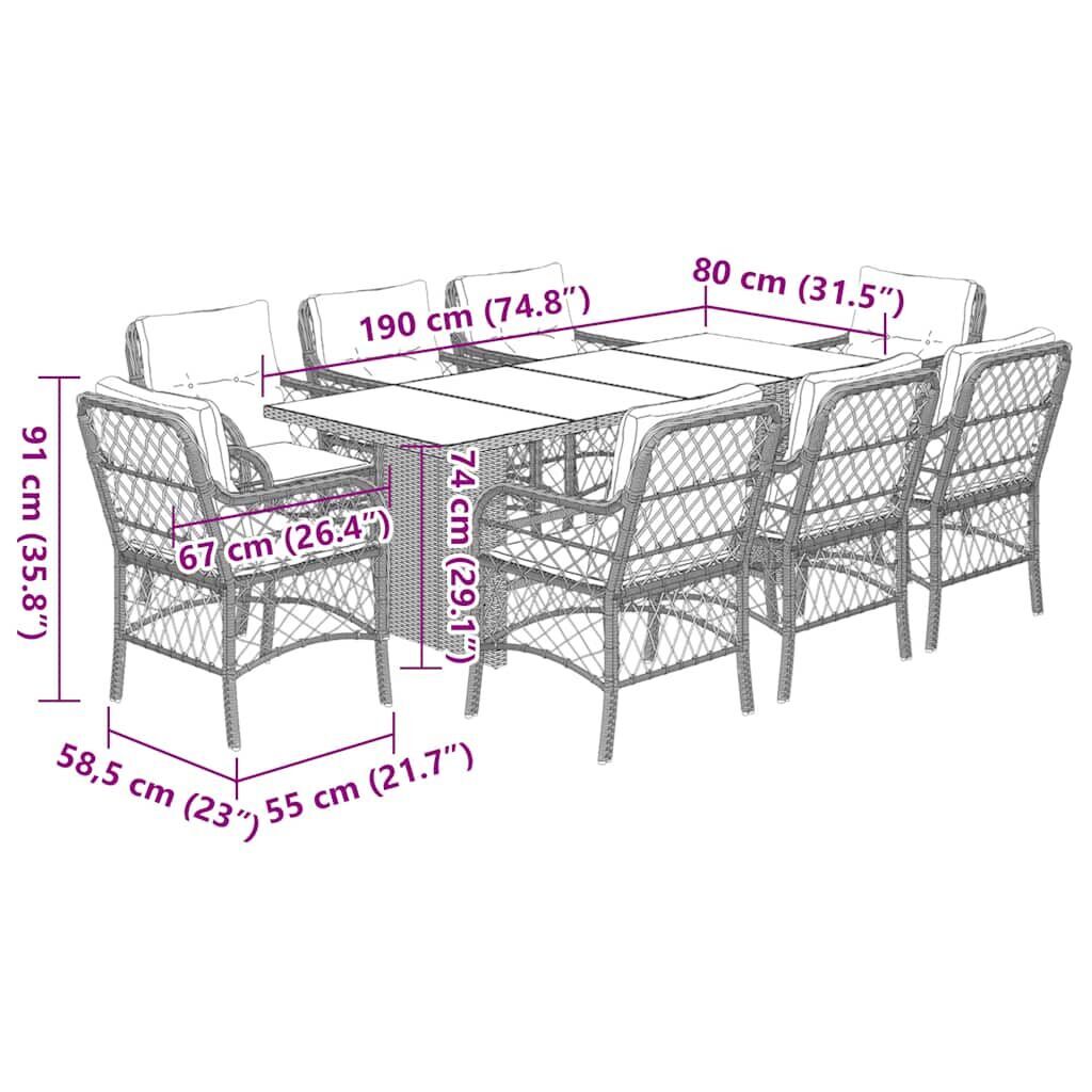 9 Piece Garden Dining Set with Cushions Grey Poly Rattan Price