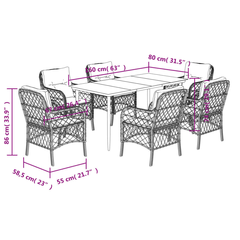7 Piece Garden Dining Set with Cushions Black Poly Rattan Price