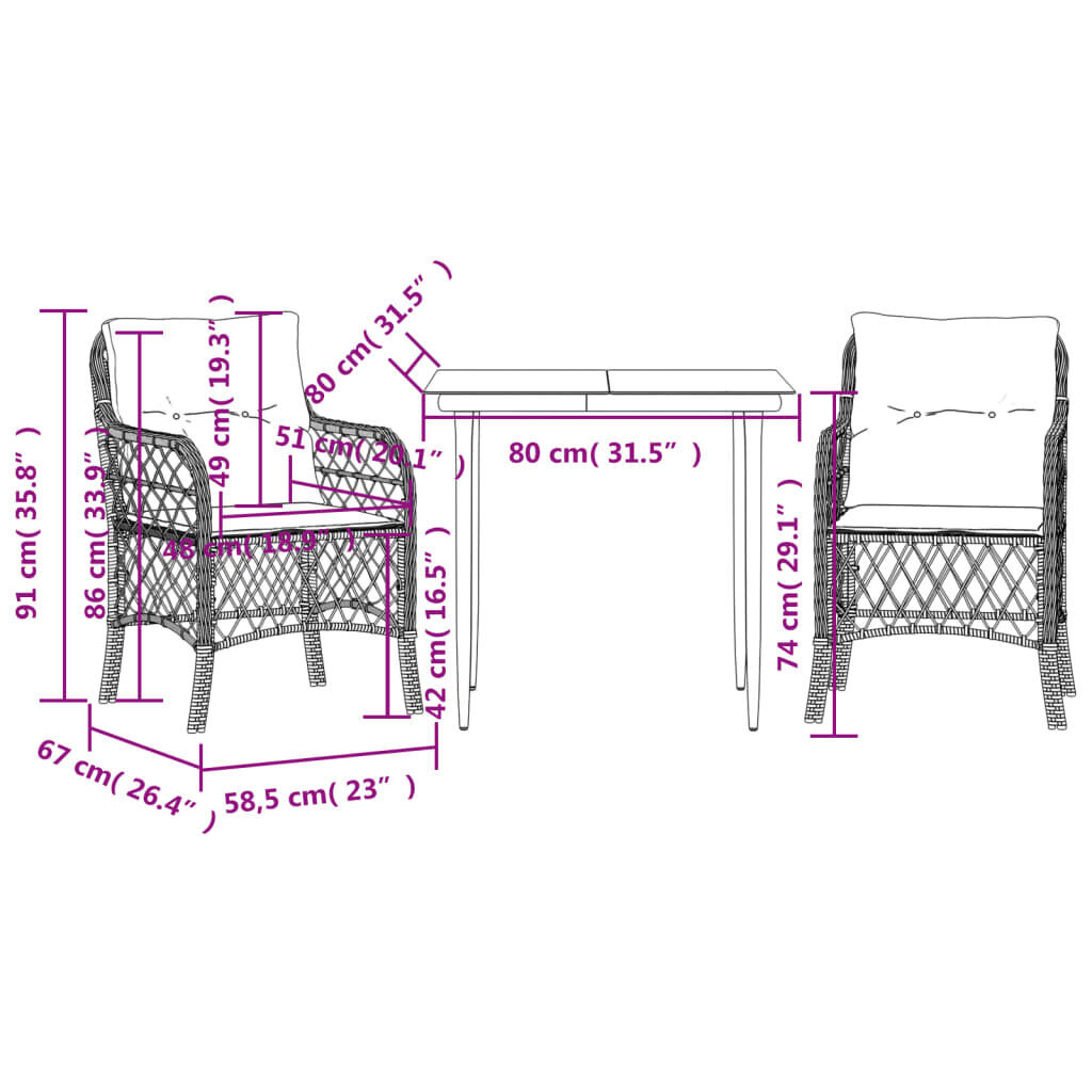 3 Piece Bistro Set with Cushions Grey Poly Rattan Price
