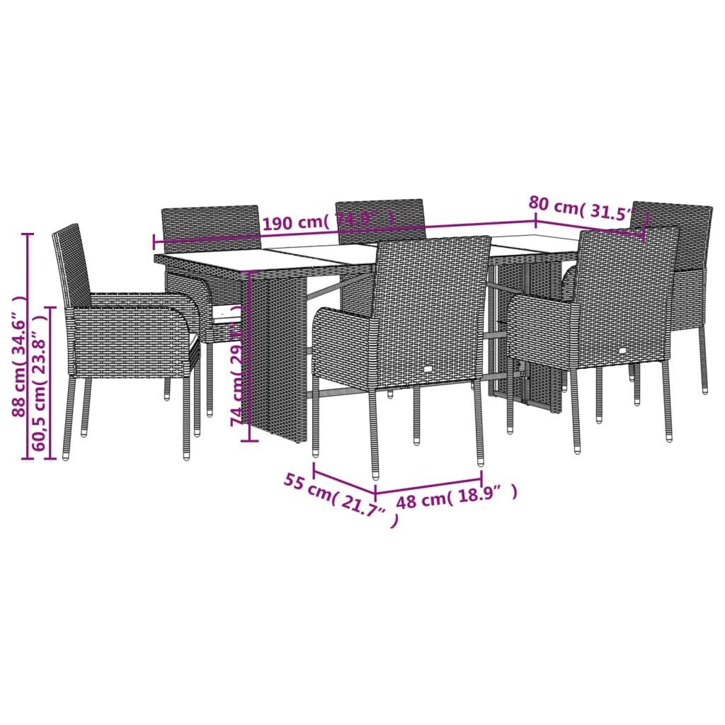 7 Piece Garden Dining Set with Cushions Black Poly Rattan Price
