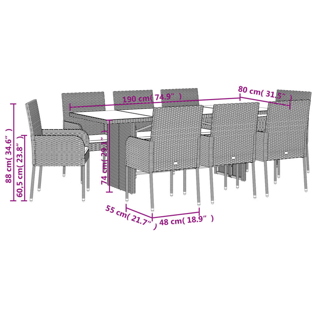 9 Piece Garden Dining Set with Cushions Black Poly Rattan Price