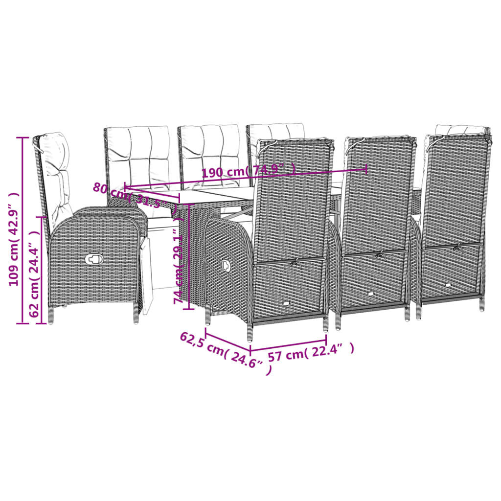 9 Piece Garden Dining Set with Cushions Grey Poly Rattan Price
