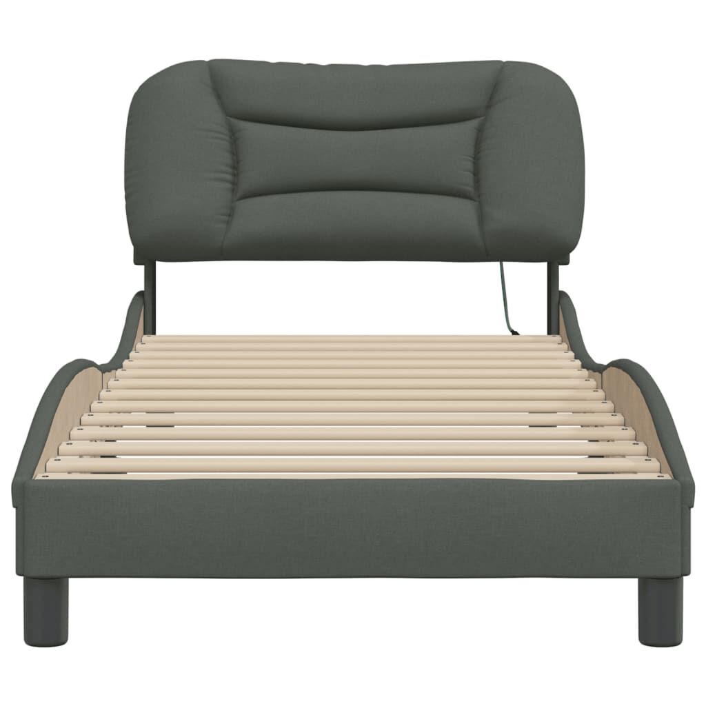 Bed Frame with LED without Mattress Dark Grey 90x190 cm Fabric Price