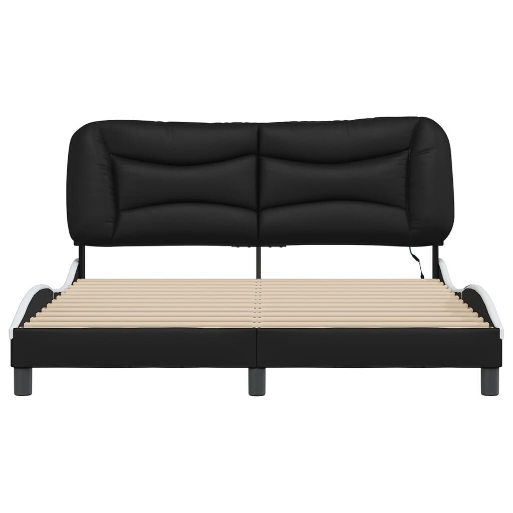 Bed Frame with LED without Mattress Black and White 152x203 cm Queen Price