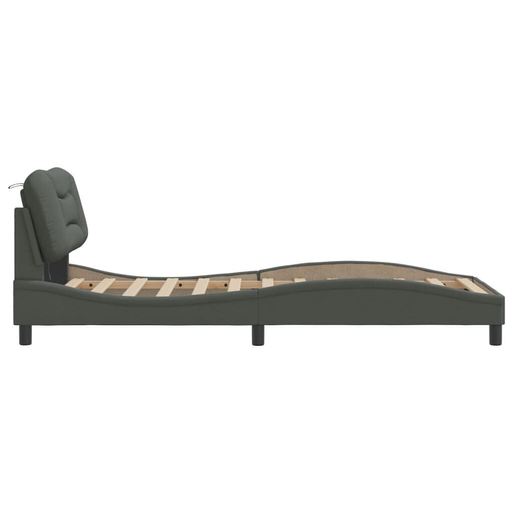 Bed Frame with LED without Mattress Dark Grey 90x190 cm Fabric Price