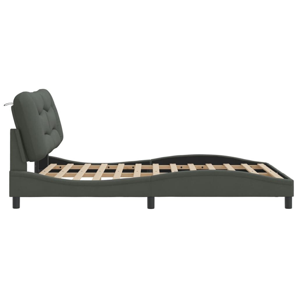 Bed Frame with LED without Mattress Dark Grey 137x187 cm Double Fabric Price