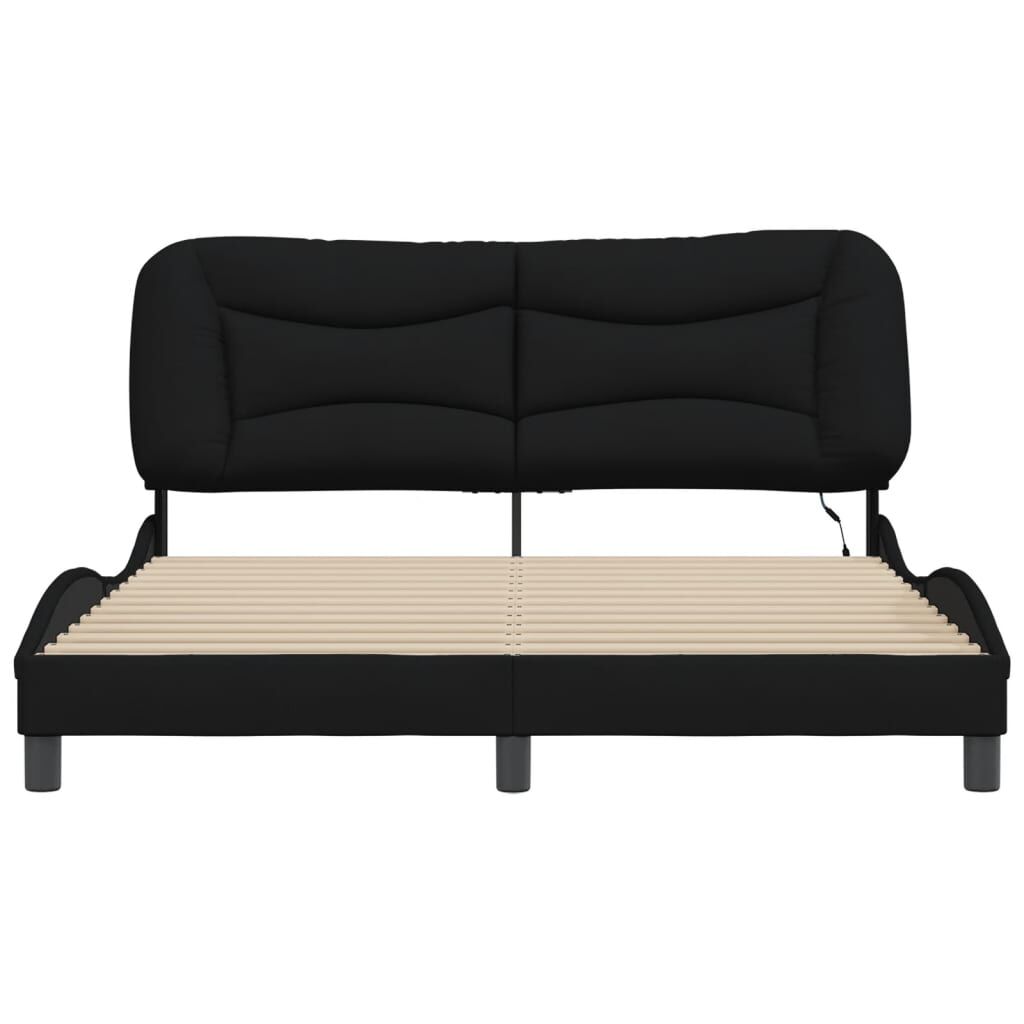 Bed Frame with LED without Mattress Black 152x203 cm Queen Fabric Price