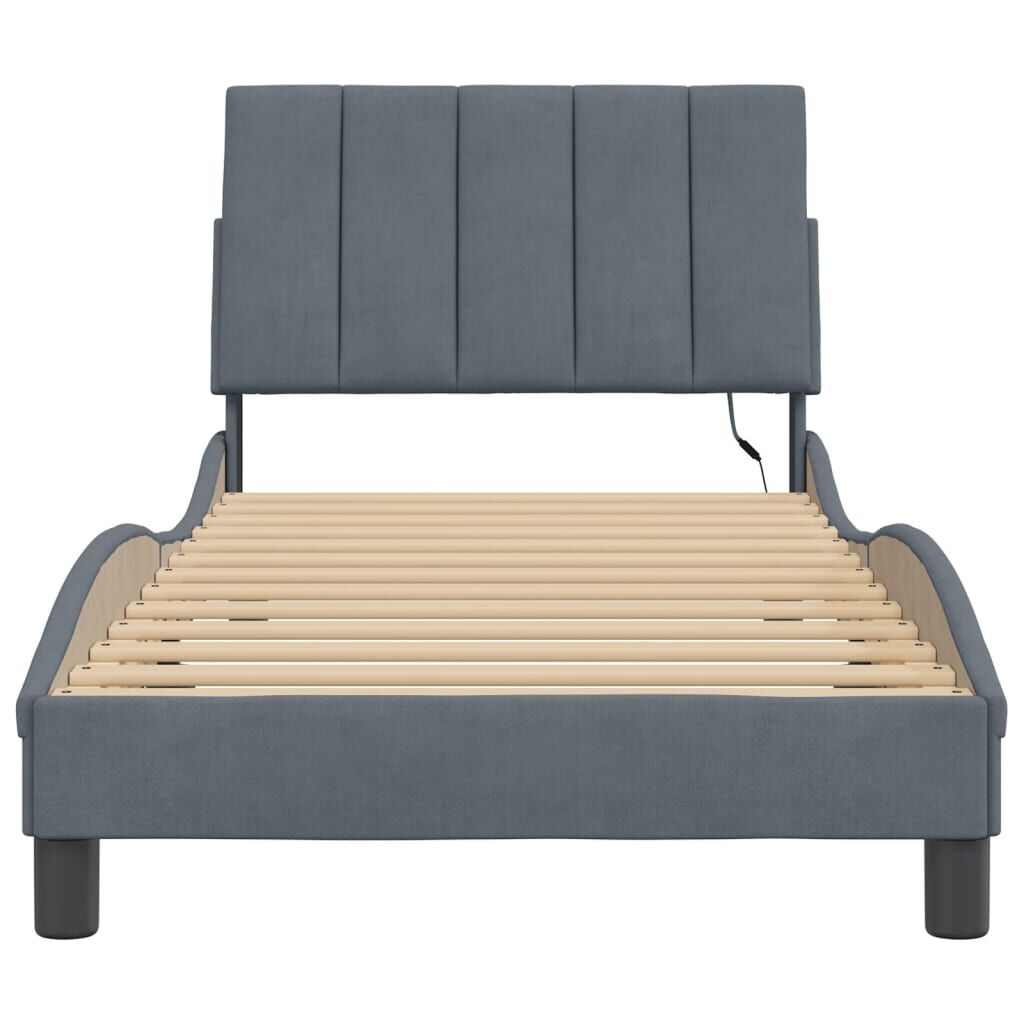 Bed Frame with LED without Mattress Dark Grey 90x190 cm Velvet Price