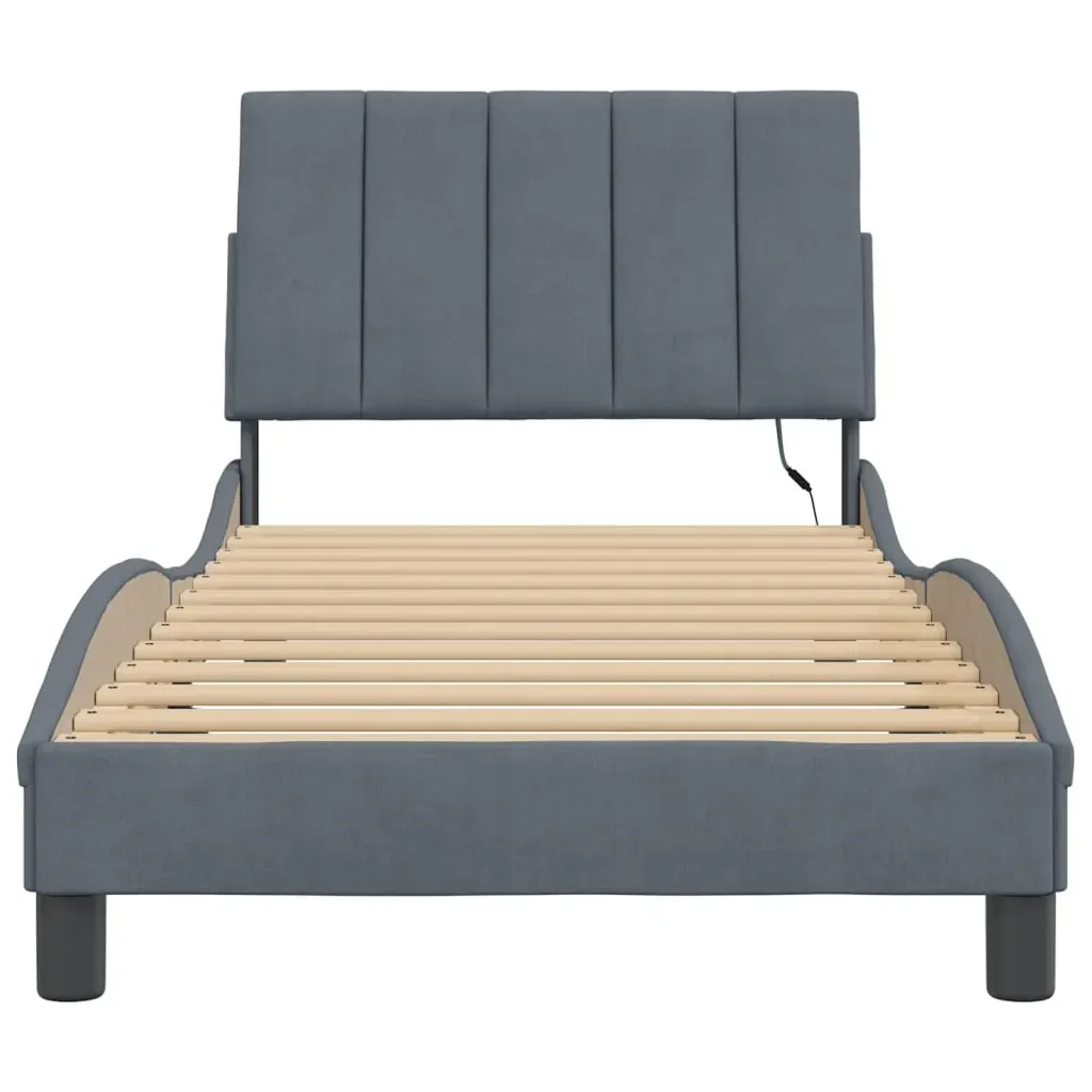 Bed Frame with LED without Mattress "Hanko" Dark Grey 90x190 cm Velvet Price