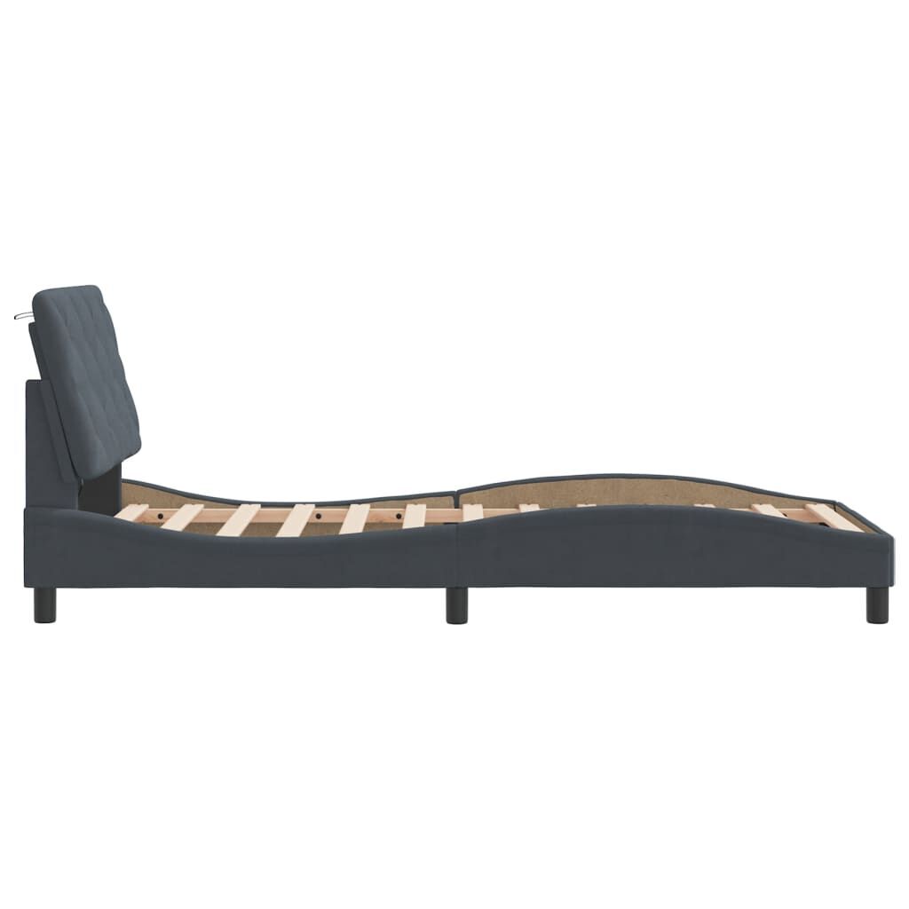 Bed Frame with LED without Mattress Dark Grey 90x190 cm Velvet Price