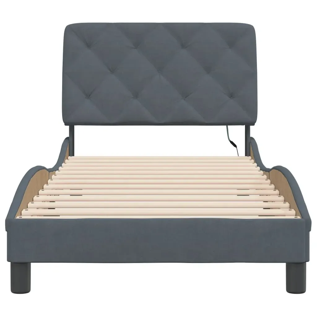 Bed Frame with LED without Mattress Dark Grey 90x190 cm Velvet Price