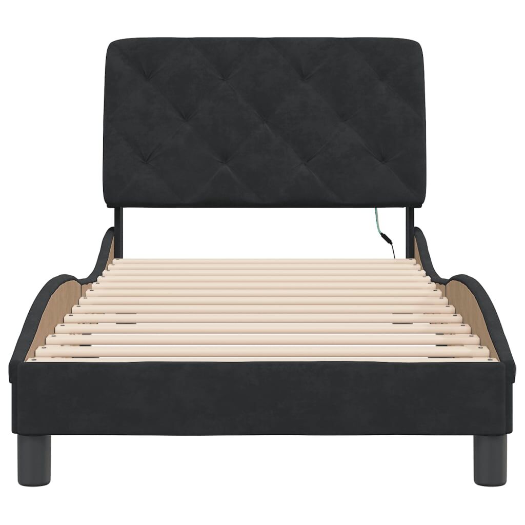 Bed Frame with LED without Mattress Black 90x190 cm Velvet Price