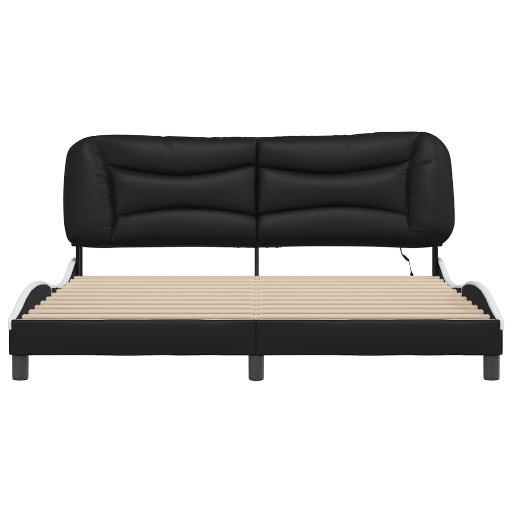 Bed Frame with LED without Mattress Black and White 183x203 cm King Price