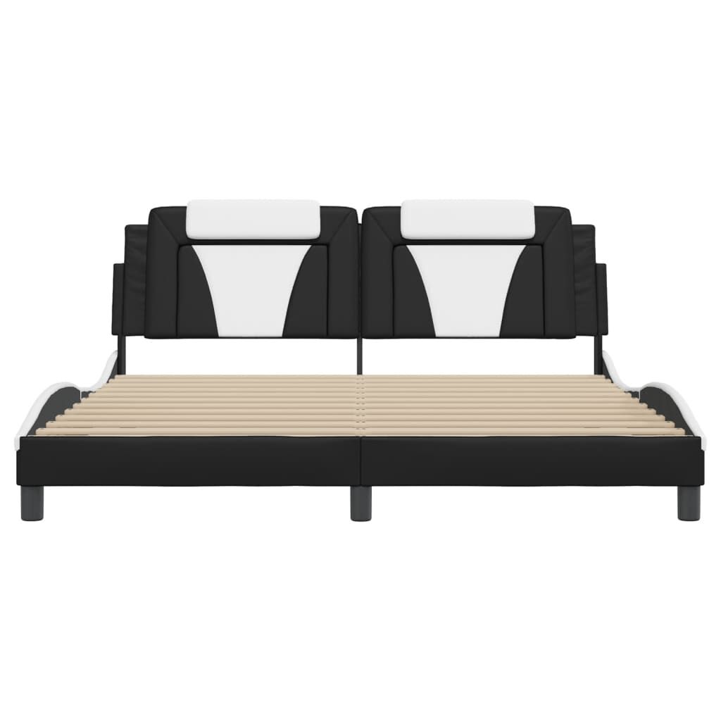 Bed Frame with LED without Mattress Black and White 183x203 cm King Price