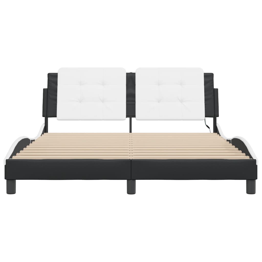 Bed Frame with LED without Mattress Black and White 152x203 cm Queen Price