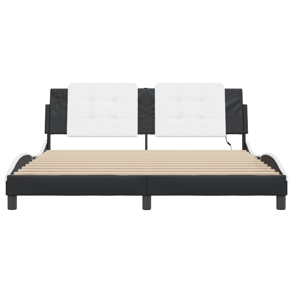Bed Frame with LED without Mattress Black and White 183x203 cm King Price