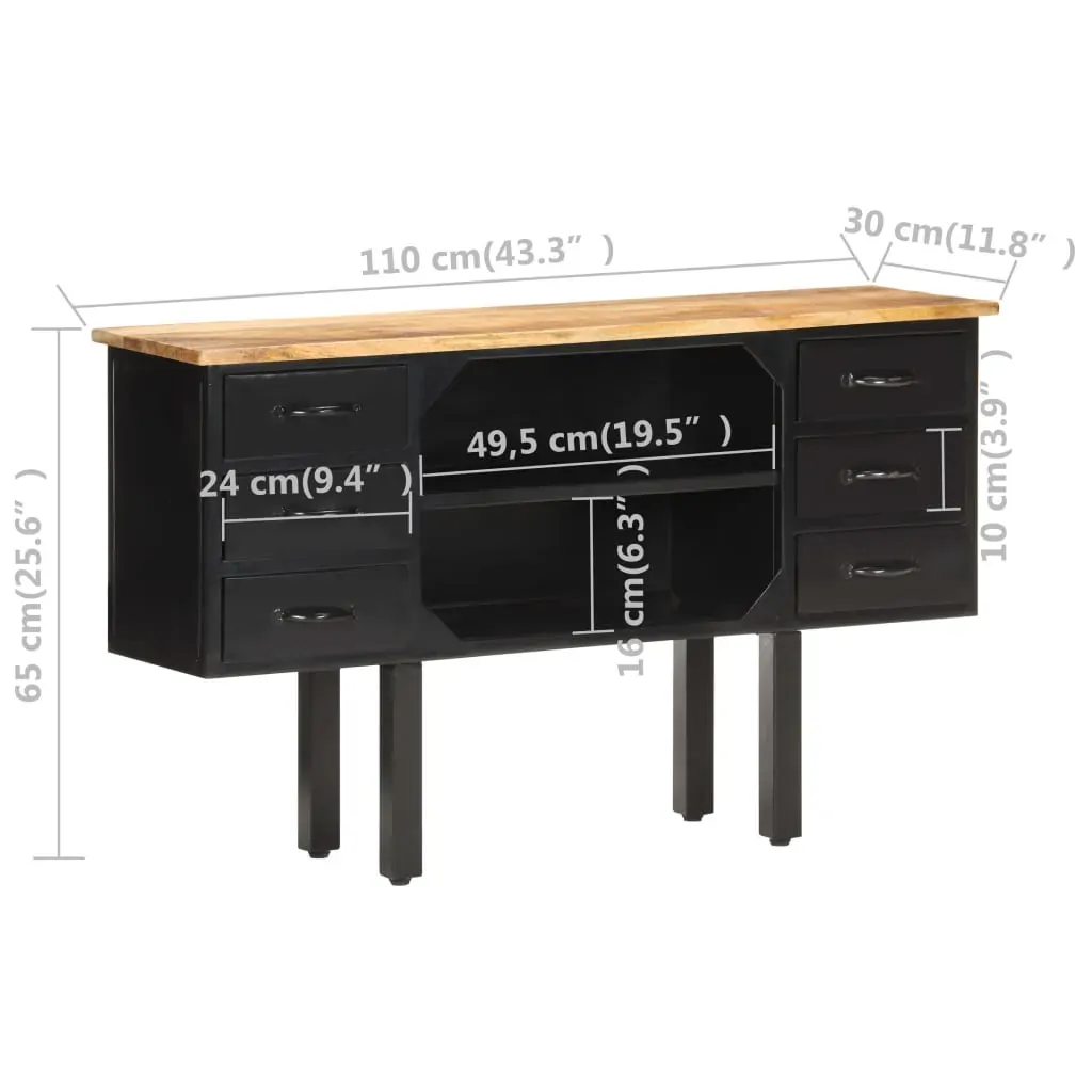 Sideboard 110x30x65 cm Solid Rough Mango Wood and Steel Price