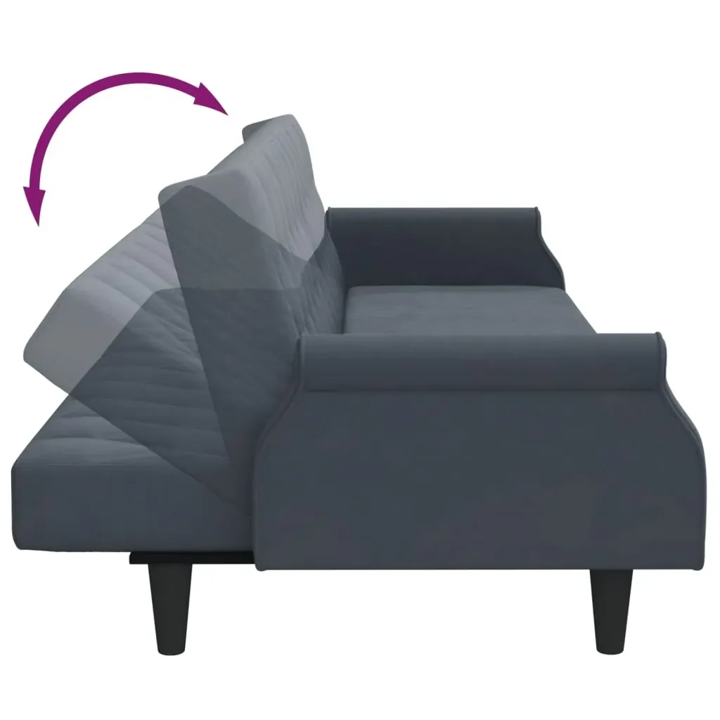 2-Seater Sofa Bed with Pillows and Footstool Dark Grey Velvet Price