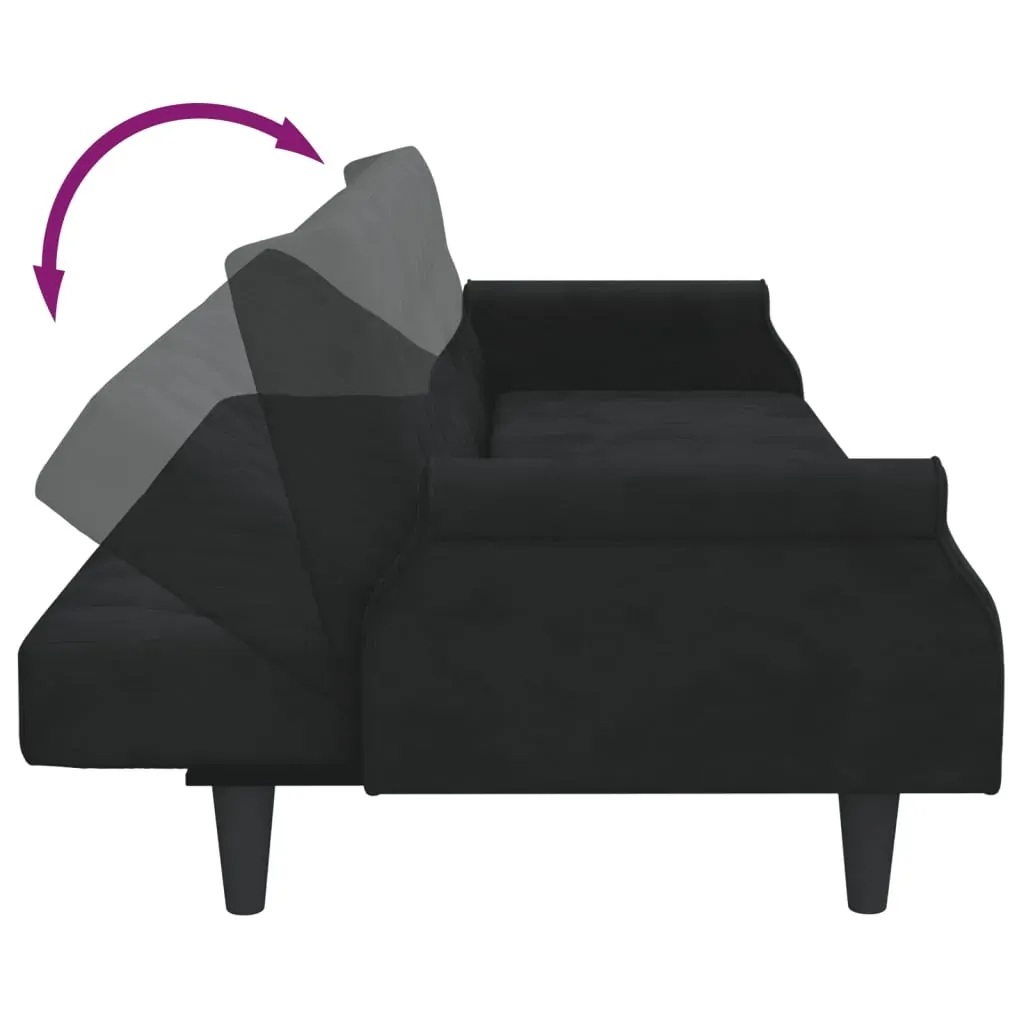 2-Seater Sofa Bed with Pillows and Footstool Black Velvet Price