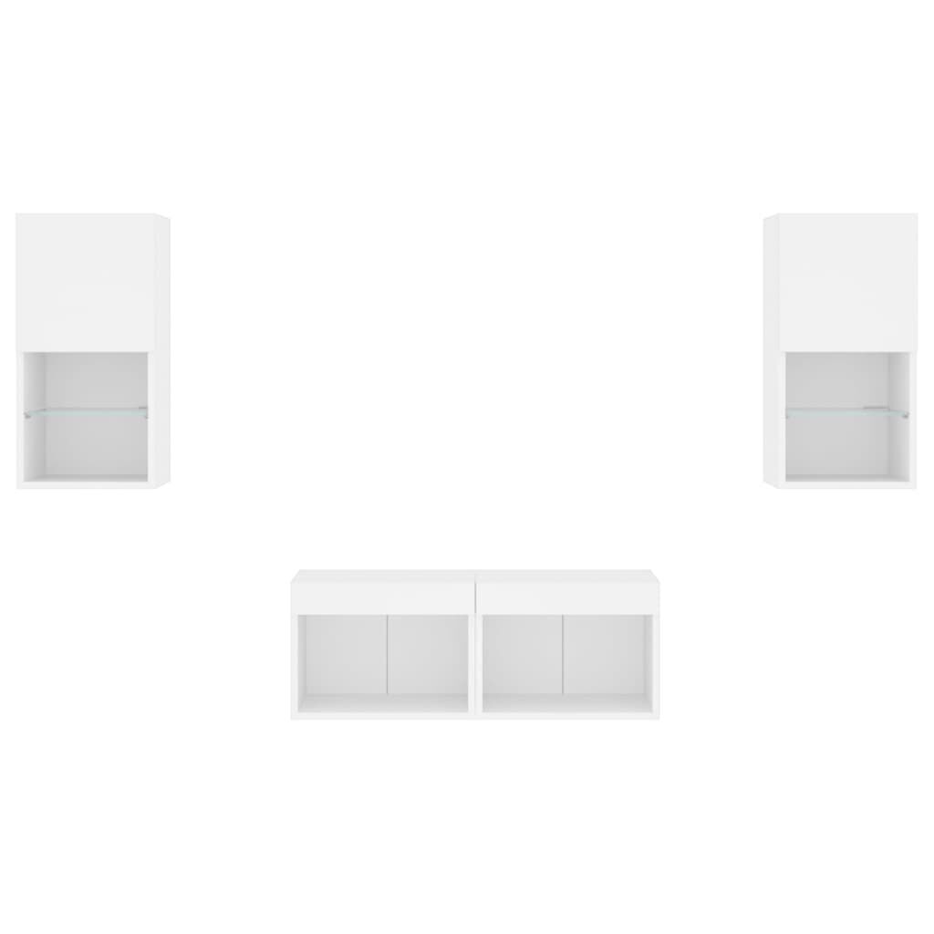 4 Piece TV Wall Cabinets with LED Lights White Price