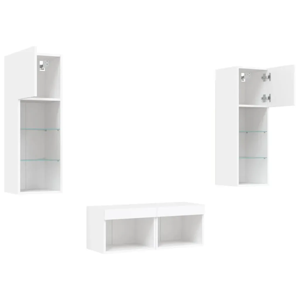 4 Piece TV Wall Cabinets with LED Lights White Price