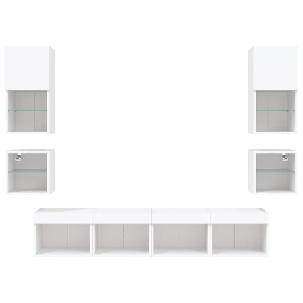 8 Piece TV Wall Units with LED White Engineered Wood Price