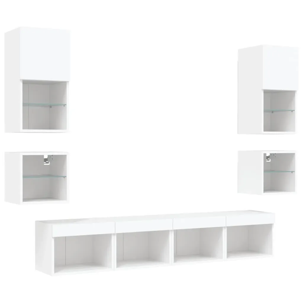 8 Piece TV Wall Units with LED White Engineered Wood Price