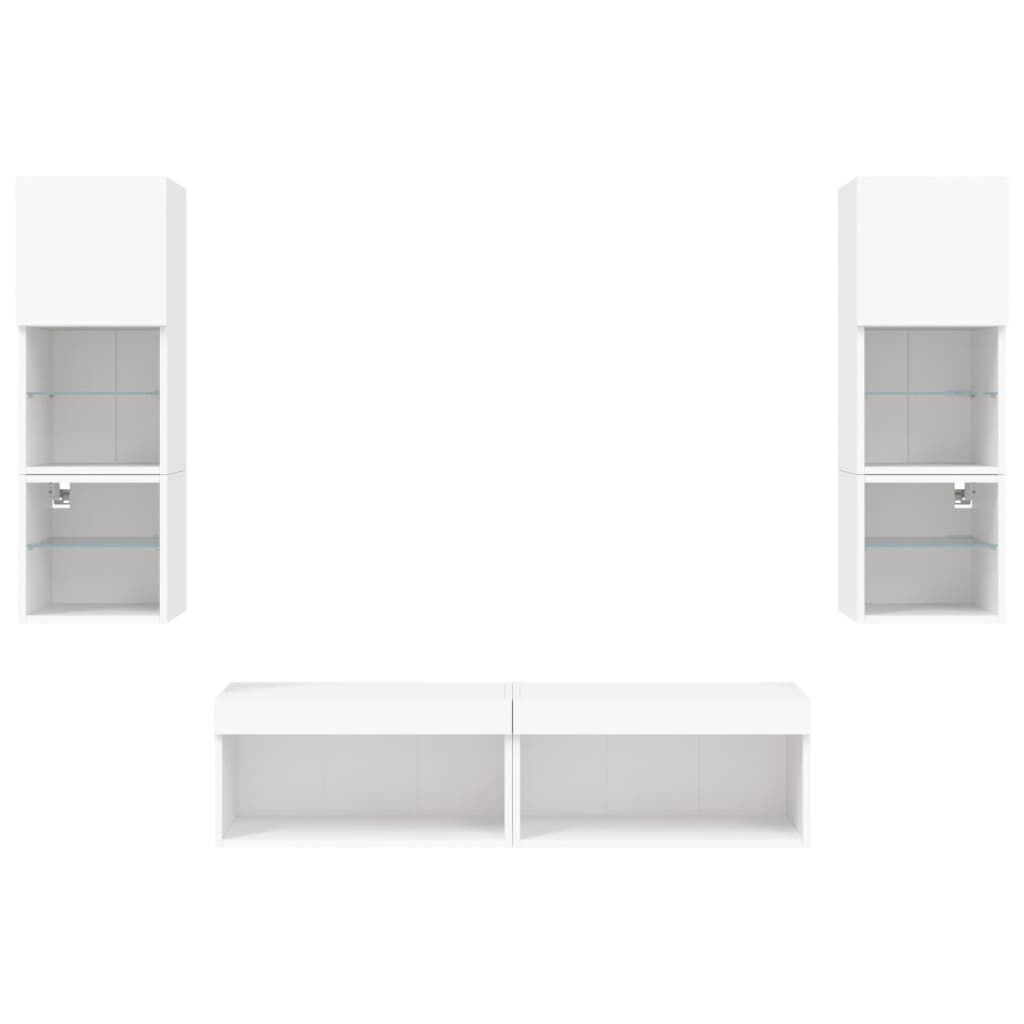 6 Piece TV Wall Units with LED White Engineered Wood Price