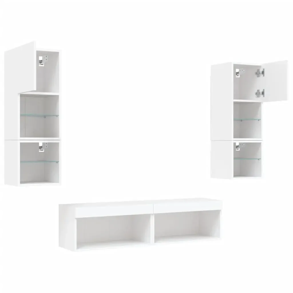 6 Piece TV Wall Units with LED White Engineered Wood Price