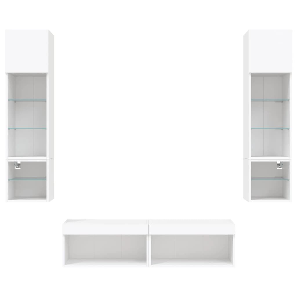 6 Piece TV Wall Units with LED White Engineered Wood Price