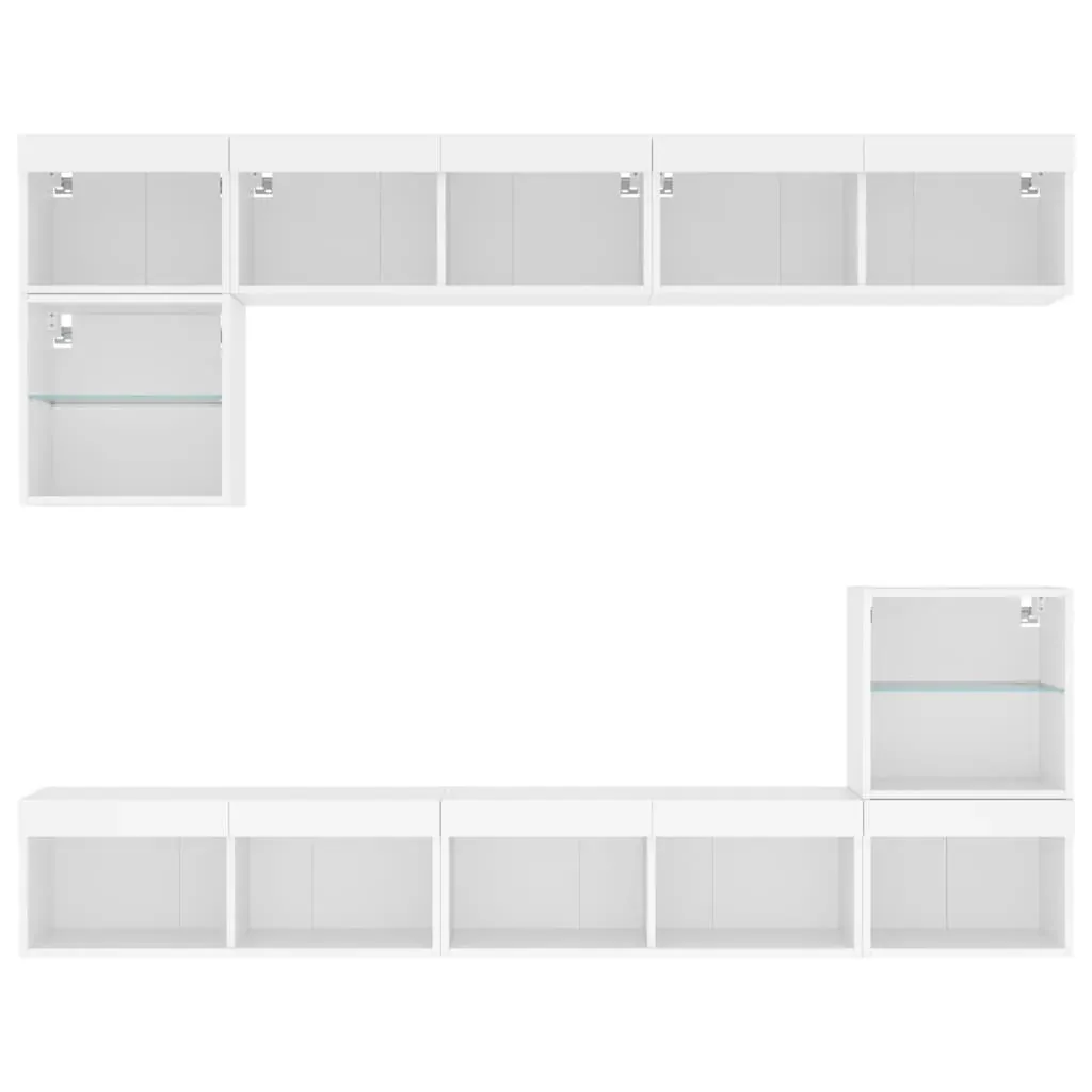 8 Piece TV Wall Units with LED White Engineered Wood Price