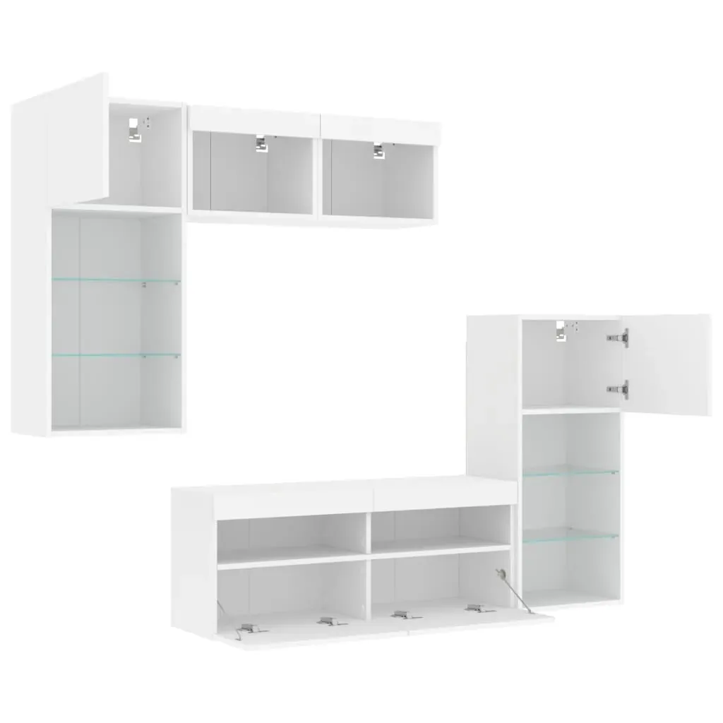 5 Piece TV Wall Units with LED White Engineered Wood Price