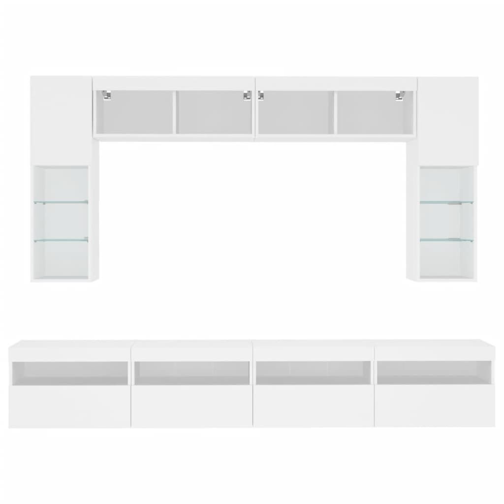 8 Piece TV Wall Cabinet Set with LED Lights White Price