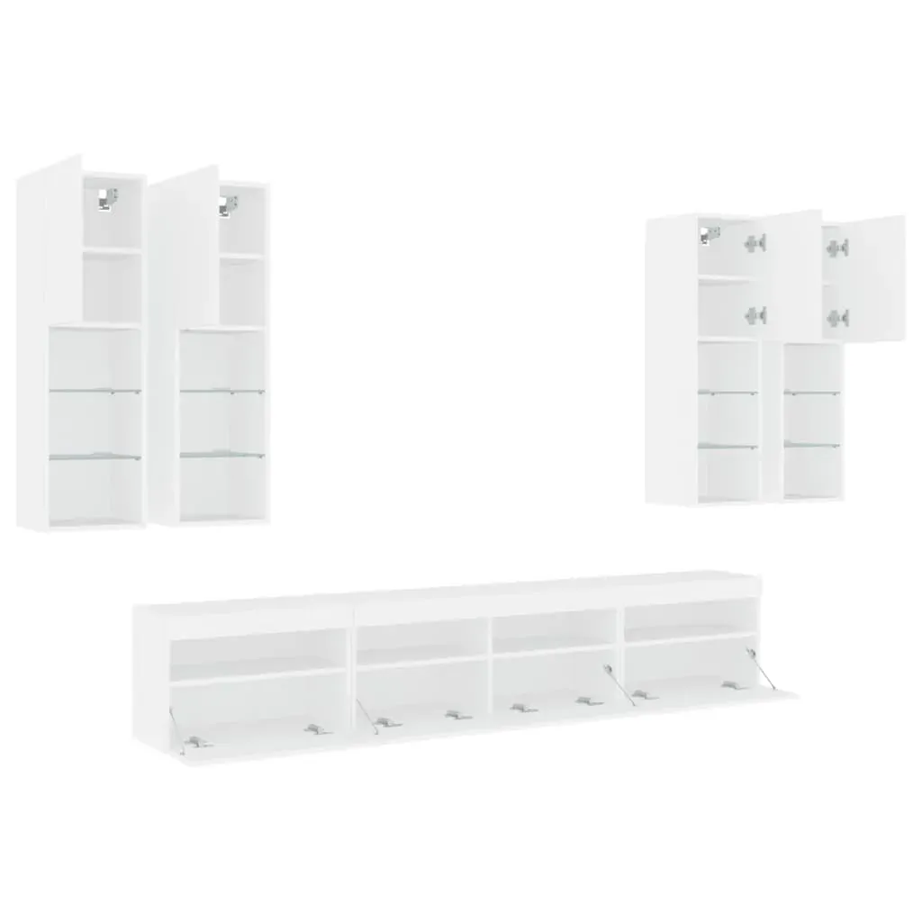 7 Piece TV Wall Cabinet Set with LED Lights White Price
