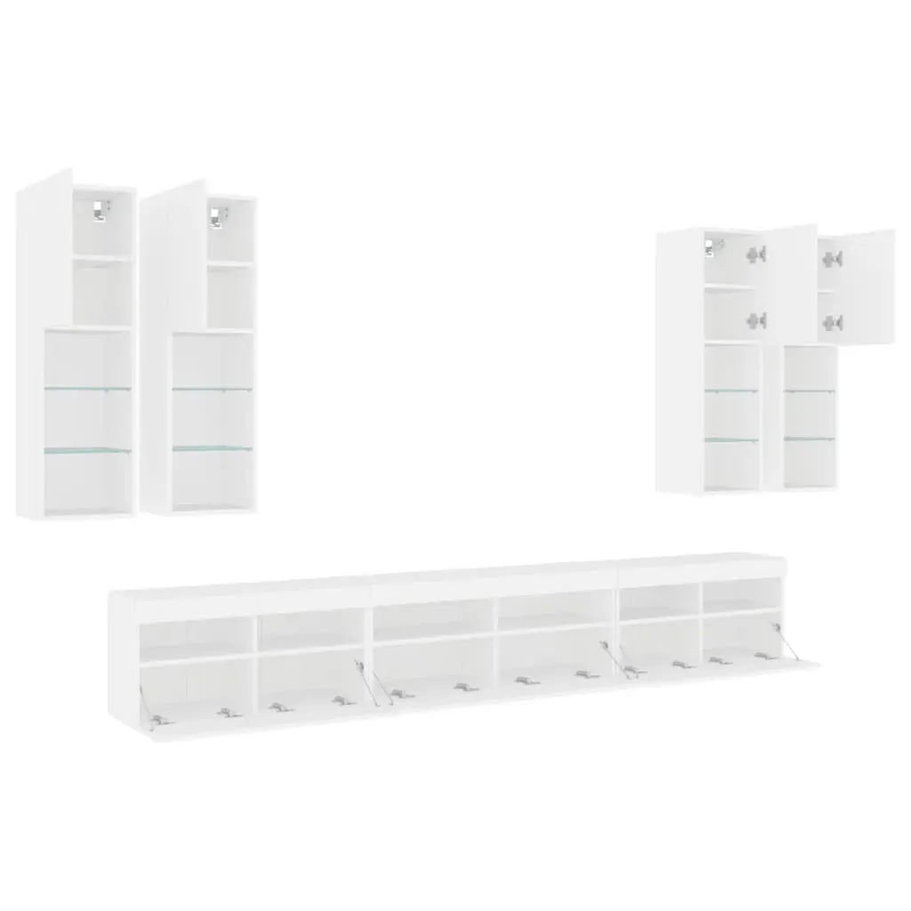 7 Piece TV Wall Cabinet Set with LED Lights White Price