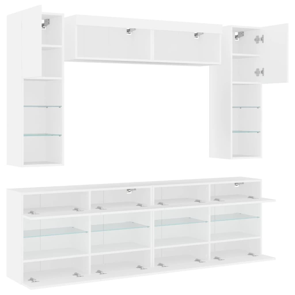 6 Piece TV Wall Cabinet Set with LED Lights White Price