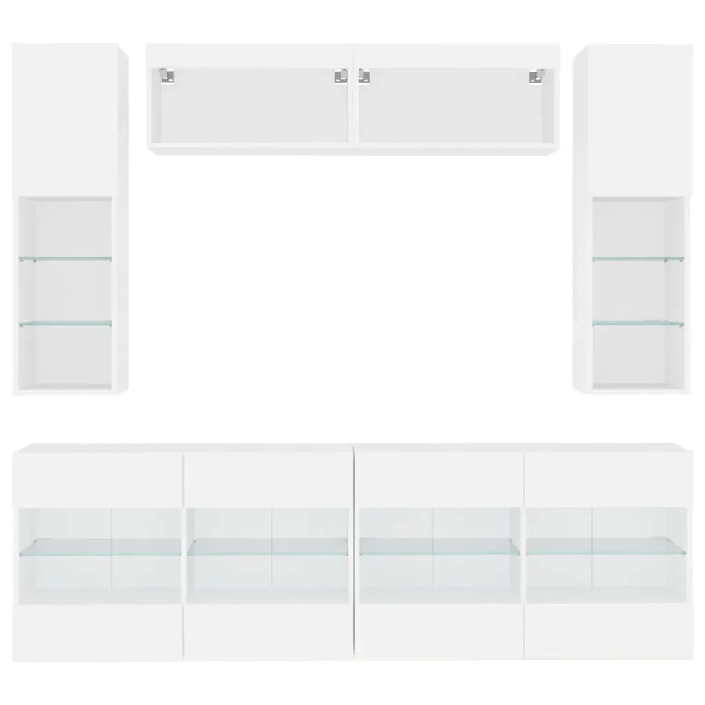 6 Piece TV Wall Cabinet Set with LED Lights White Price