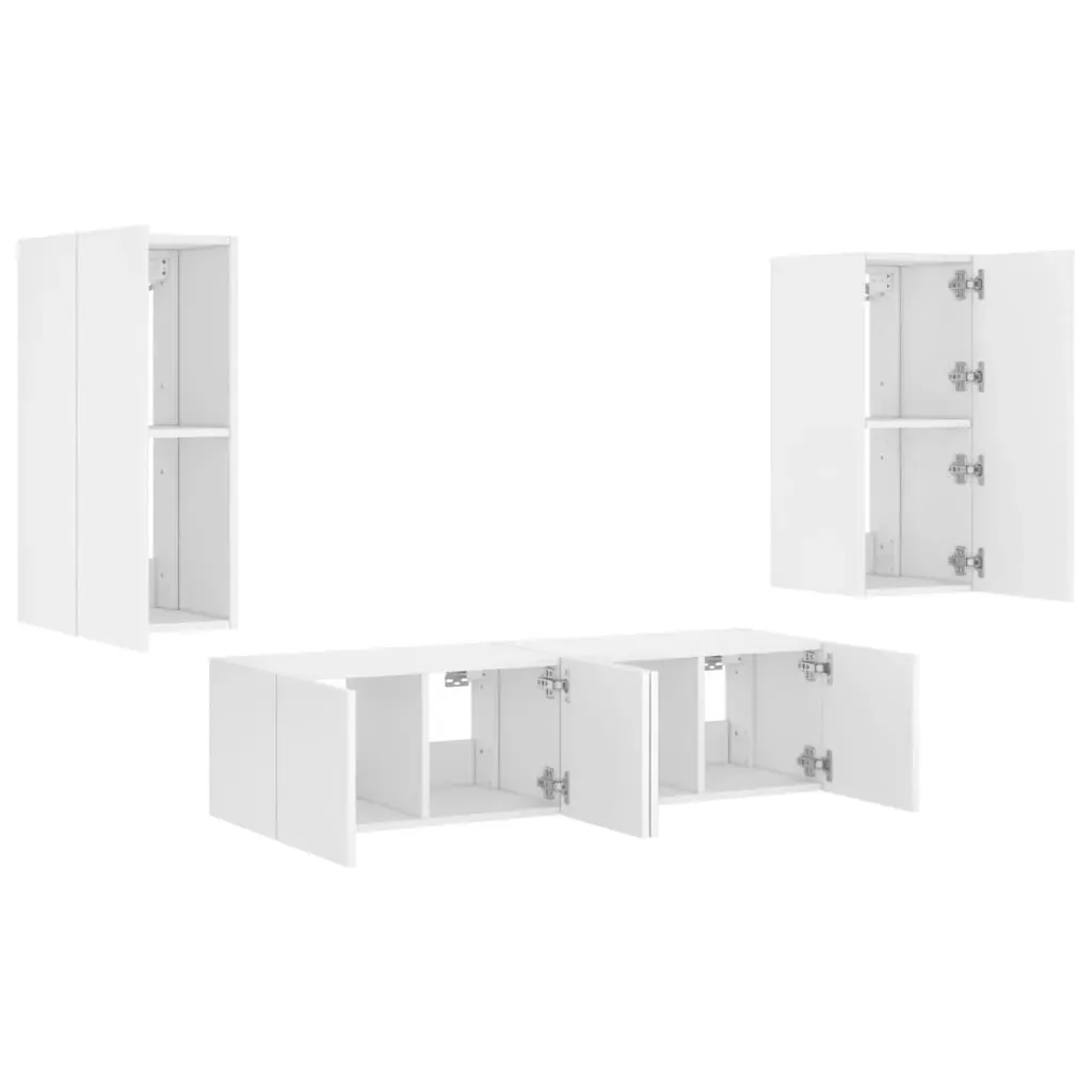 4 Piece TV Wall Units with LED White Engineered Wood Price